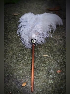 Vintage Texas Feathers White Ostrich Feather Plume - Natural Wood Handle